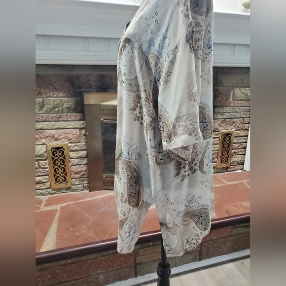 Quo-silk Women's Paisley Silk Button Front Scallop Collar Blouse Top XL - Picture 3 of 8